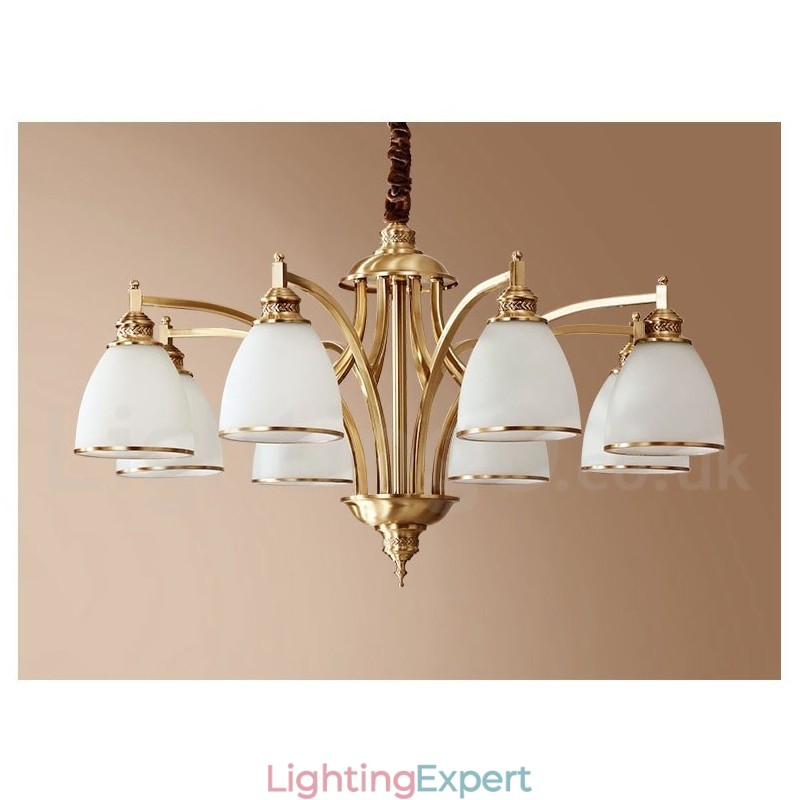 Pure Brass Large Luxurious Rustic Retro Vintage Brass Pendant Chandelier with Glass Shades
