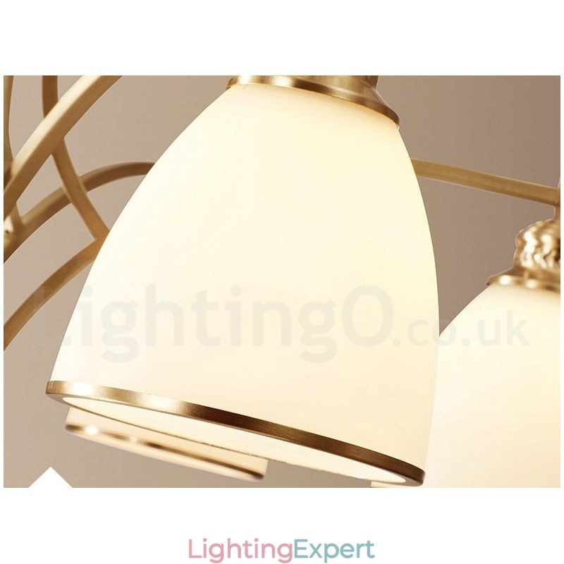 Pure Brass Large Luxurious Rustic Retro Vintage Brass Pendant Chandelier with Glass Shades