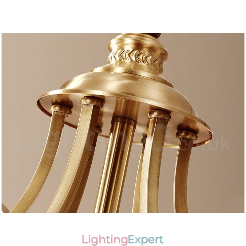 Pure Brass Large Luxurious Rustic Retro Vintage Brass Pendant Chandelier with Glass Shades