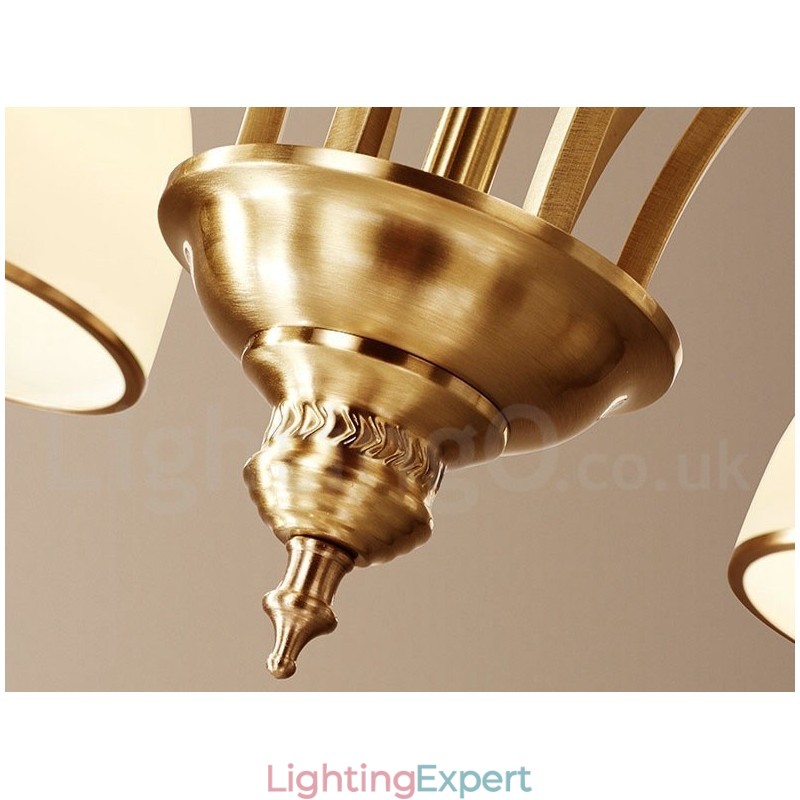 Pure Brass Large Luxurious Rustic Retro Vintage Brass Pendant Chandelier with Glass Shades