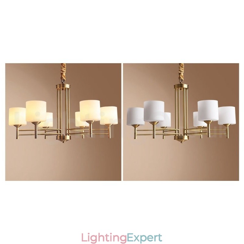 Pure Brass Large Luxurious Rustic Retro Vintage Brass Pendant Chandelier with Glass Shades