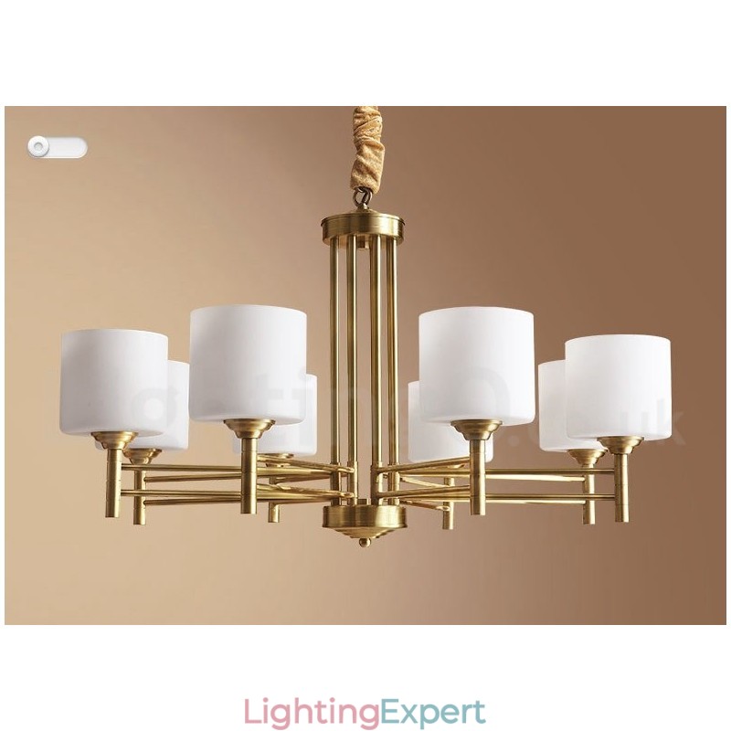 Pure Brass Large Luxurious Rustic Retro Vintage Brass Pendant Chandelier with Glass Shades