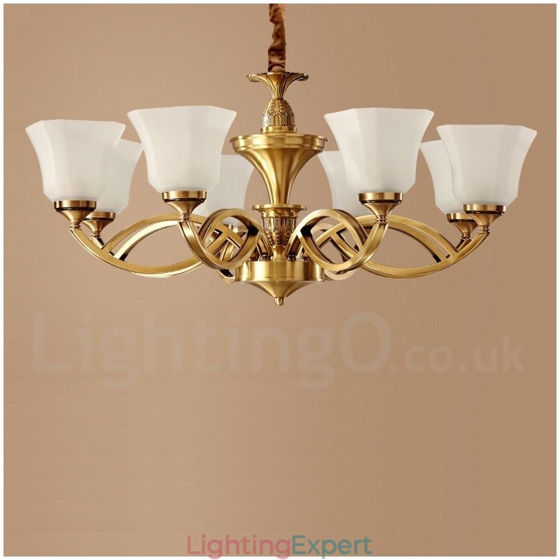 Pure Brass Large Luxurious Rustic Retro Vintage Brass Pendant Chandelier with Glass Shades