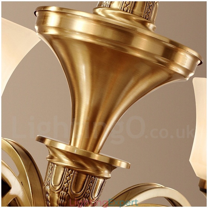 Pure Brass Large Luxurious Rustic Retro Vintage Brass Pendant Chandelier with Glass Shades