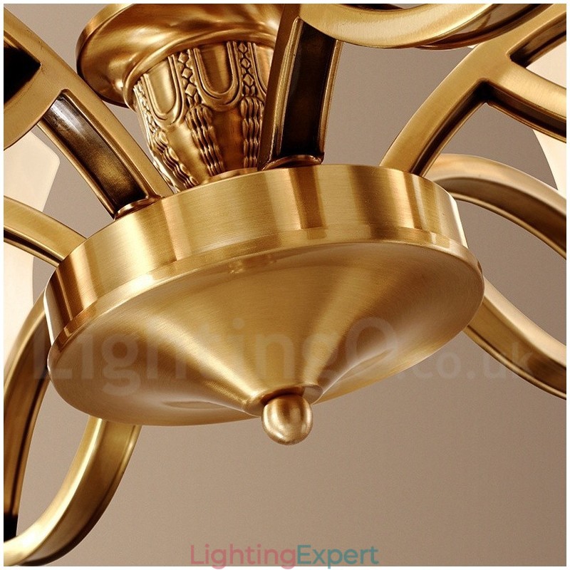 Pure Brass Large Luxurious Rustic Retro Vintage Brass Pendant Chandelier with Glass Shades