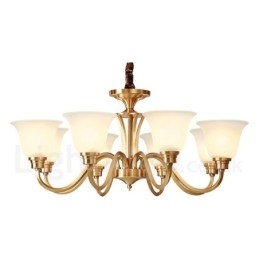 Pure Brass Large Luxurious Rustic Retro Vintage Solid Brass Pendant Chandelier with Glass Shades