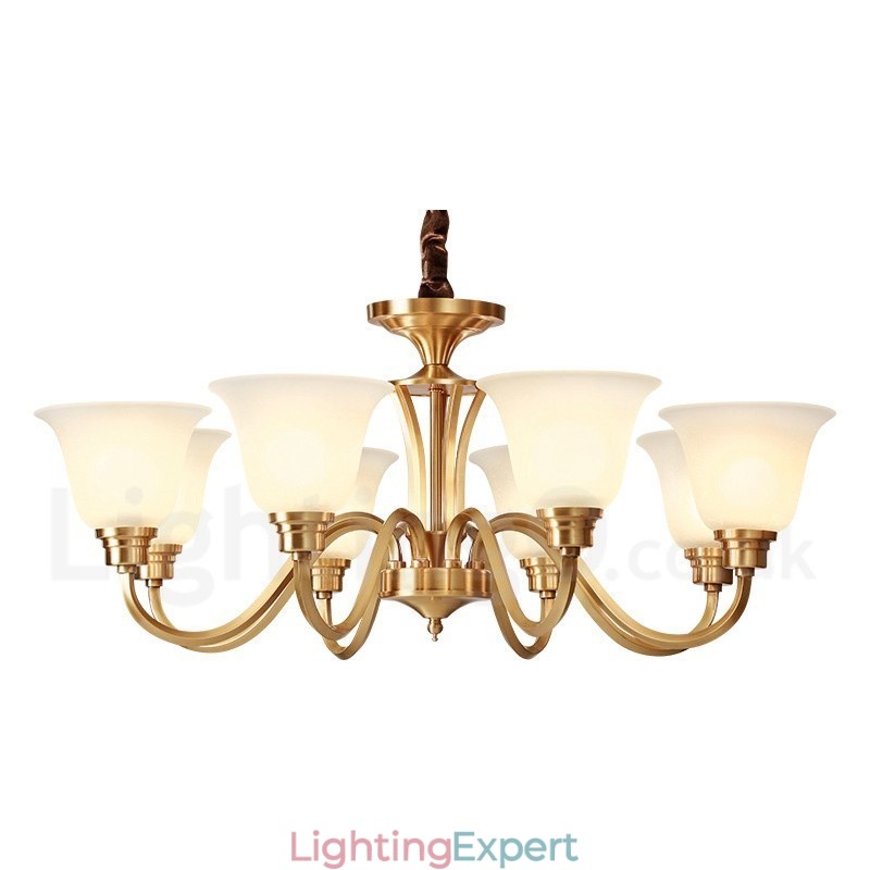 Pure Brass Large Luxurious Rustic Retro Vintage Solid Brass Pendant Chandelier with Glass Shades