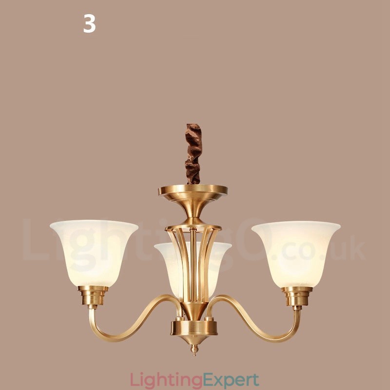 Pure Brass Large Luxurious Rustic Retro Vintage Solid Brass Pendant Chandelier with Glass Shades