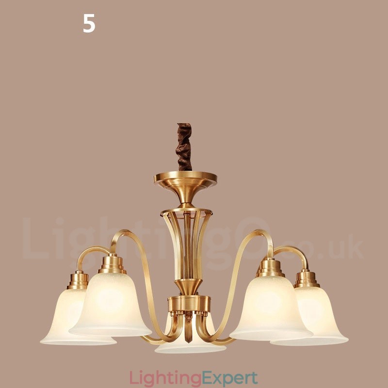 Pure Brass Large Luxurious Rustic Retro Vintage Solid Brass Pendant Chandelier with Glass Shades