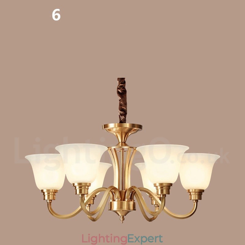 Pure Brass Large Luxurious Rustic Retro Vintage Solid Brass Pendant Chandelier with Glass Shades