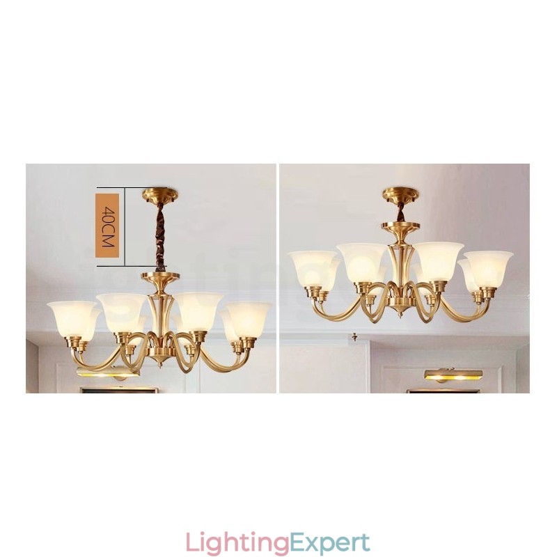Pure Brass Large Luxurious Rustic Retro Vintage Solid Brass Pendant Chandelier with Glass Shades