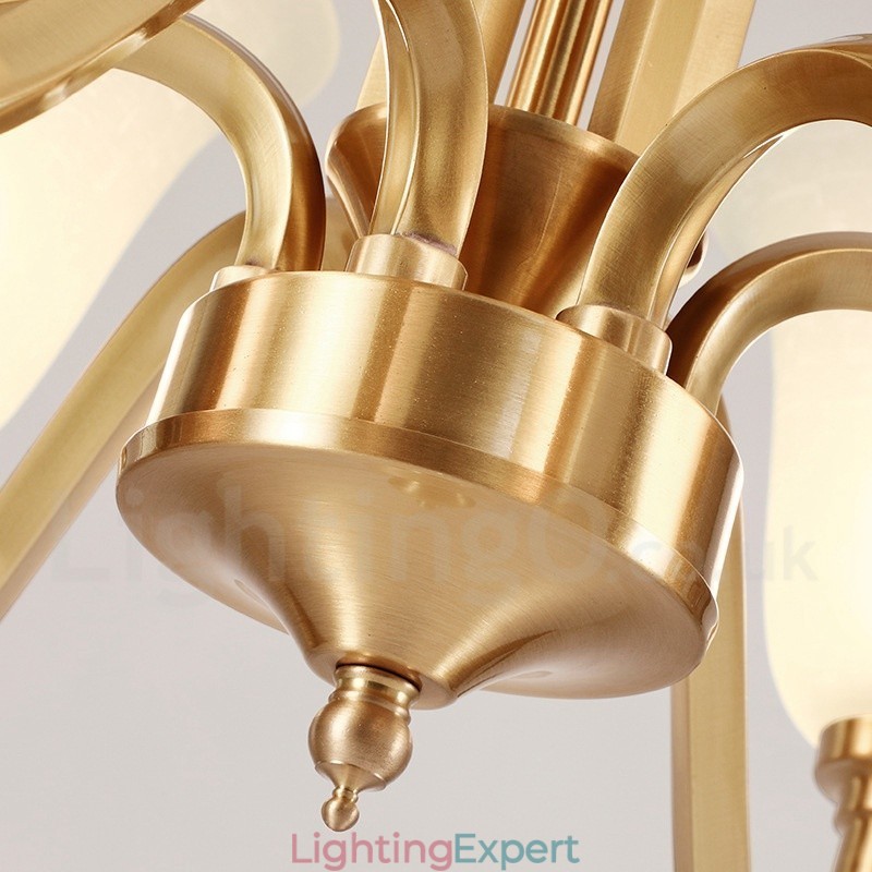 Pure Brass Large Luxurious Rustic Retro Vintage Solid Brass Pendant Chandelier with Glass Shades