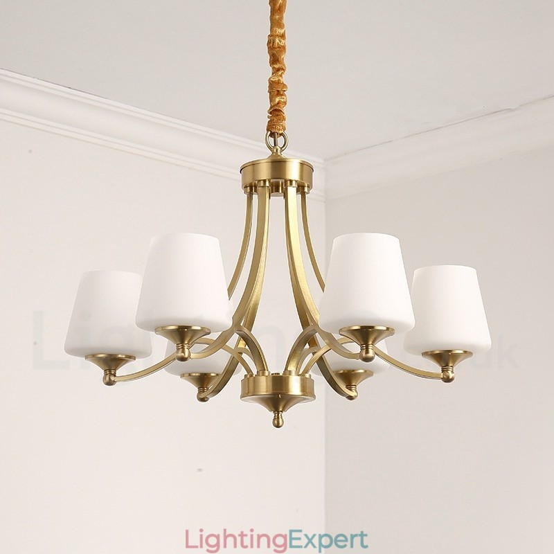 Pure Brass Large Luxurious Rustic Retro Vintage Brass Pendant Chandelier with Glass Shades