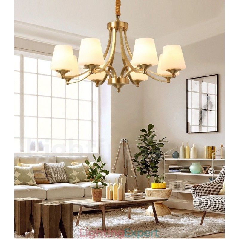 Pure Brass Large Luxurious Rustic Retro Vintage Brass Pendant Chandelier with Glass Shades