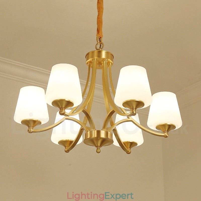 Pure Brass Large Luxurious Rustic Retro Vintage Brass Pendant Chandelier with Glass Shades