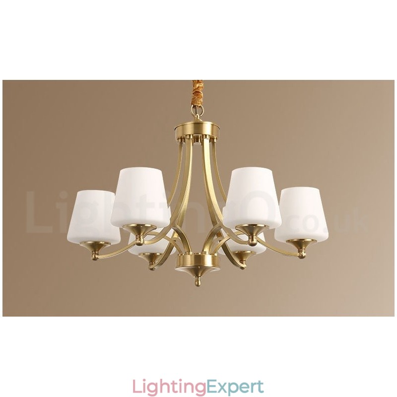 Pure Brass Large Luxurious Rustic Retro Vintage Brass Pendant Chandelier with Glass Shades