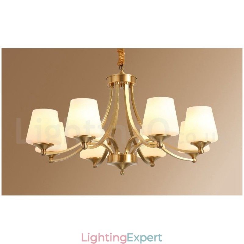 Pure Brass Large Luxurious Rustic Retro Vintage Brass Pendant Chandelier with Glass Shades