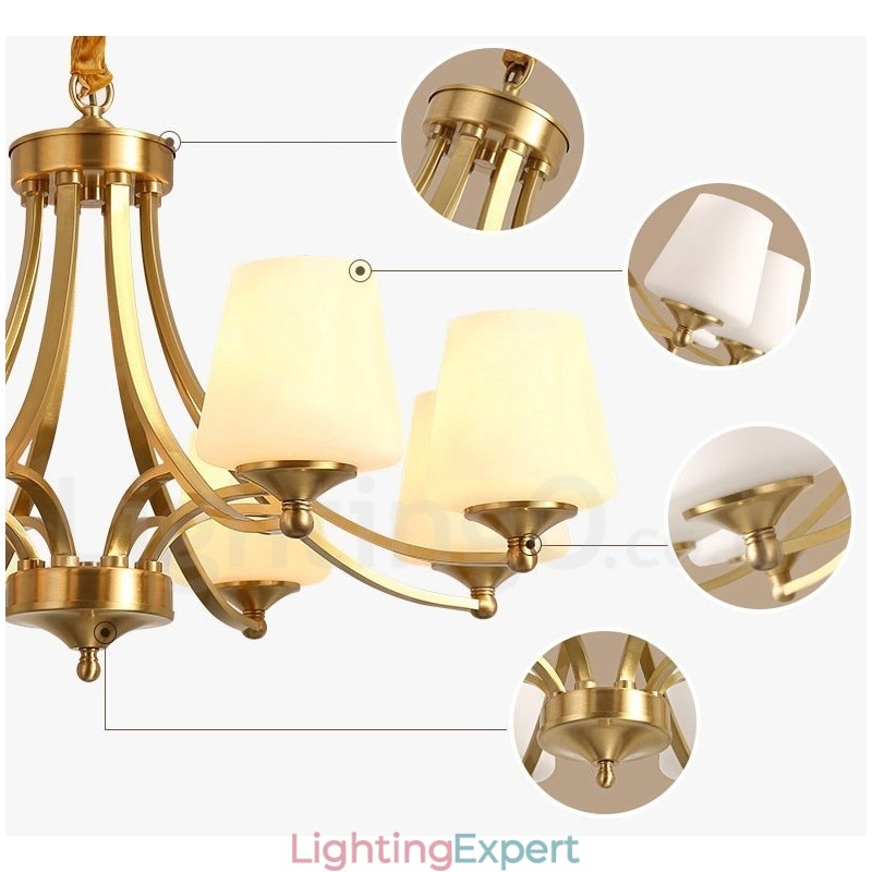 Pure Brass Large Luxurious Rustic Retro Vintage Brass Pendant Chandelier with Glass Shades