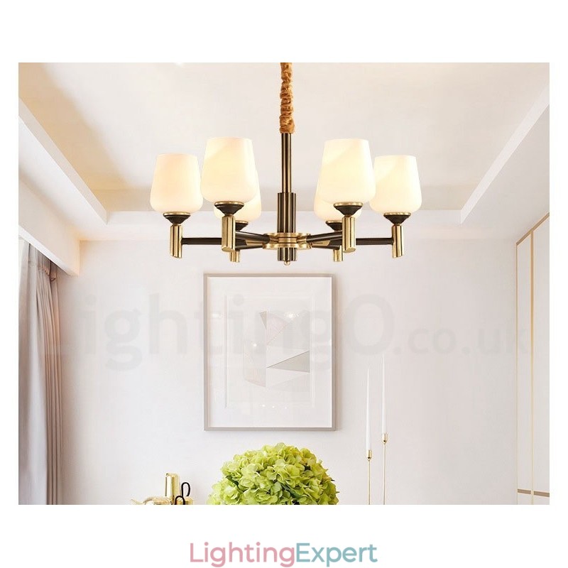 Pure Brass Large Luxurious Rustic Retro Vintage Brass Pendant Chandelier with Glass Shades