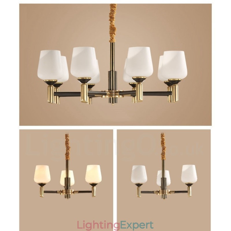 Pure Brass Large Luxurious Rustic Retro Vintage Brass Pendant Chandelier with Glass Shades