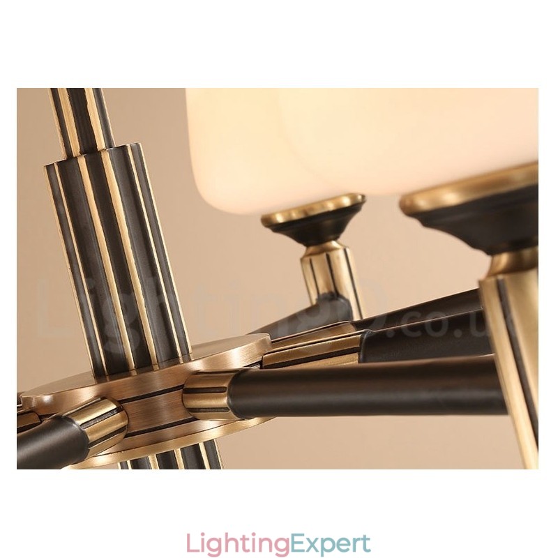 Pure Brass Large Luxurious Rustic Retro Vintage Brass Pendant Chandelier with Glass Shades