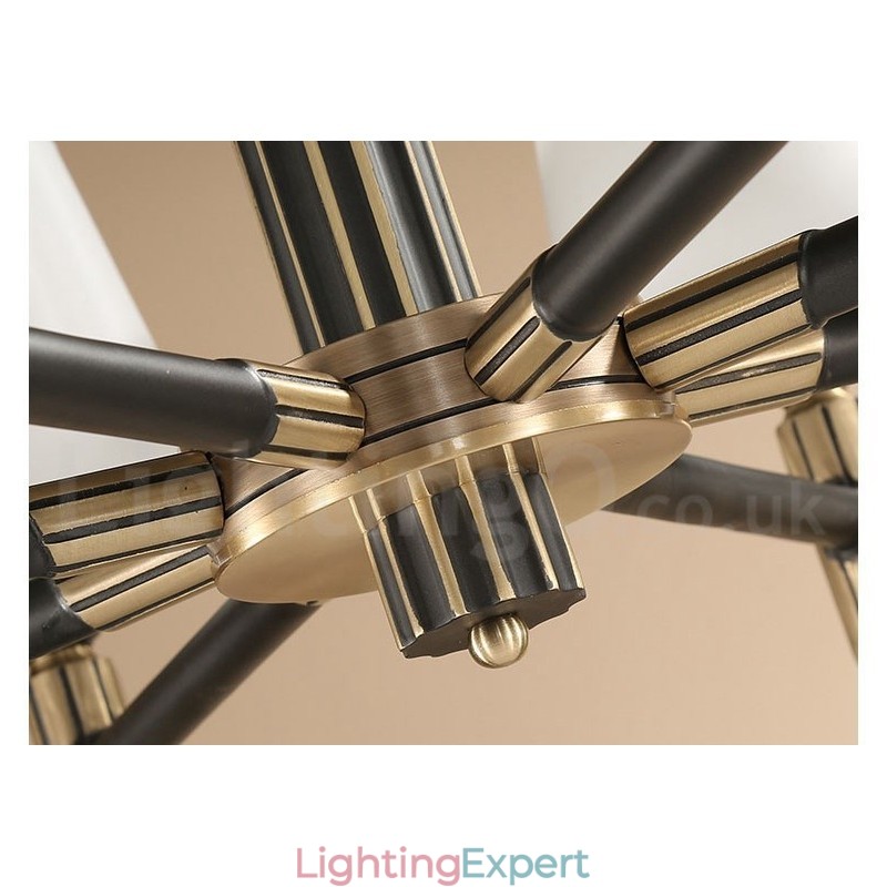 Pure Brass Large Luxurious Rustic Retro Vintage Brass Pendant Chandelier with Glass Shades