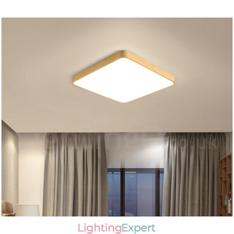 Ultra Thin Square Dimmable Modern Contemporary Nordic Style Flush Mount Brass Ceiling Lights with Acrylic Shade Also Can Be Used As Wall Light