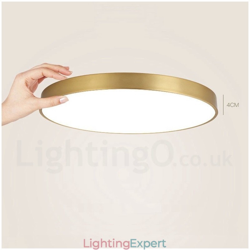 Ultra Thin 100% Brass Round Dimmable Modern Contemporary Nordic Style Flush Mount Brass Ceiling Lights with Acrylic Shade Also Can Be Used As Wall Light