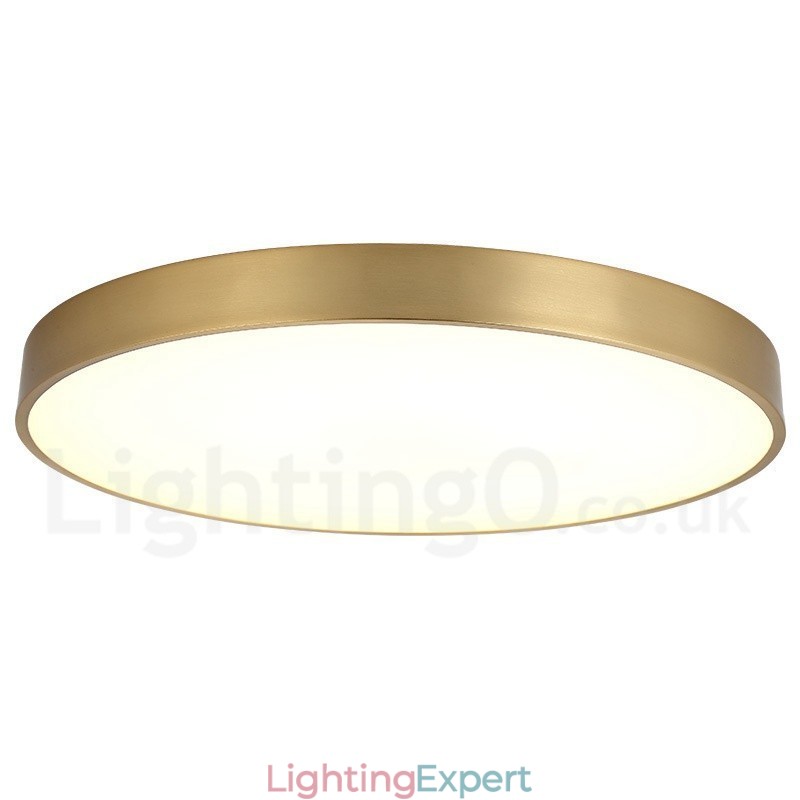 Ultra Thin 100% Brass Round Dimmable Modern Contemporary Nordic Style Flush Mount Brass Ceiling Lights with Acrylic Shade Also Can Be Used As Wall Light