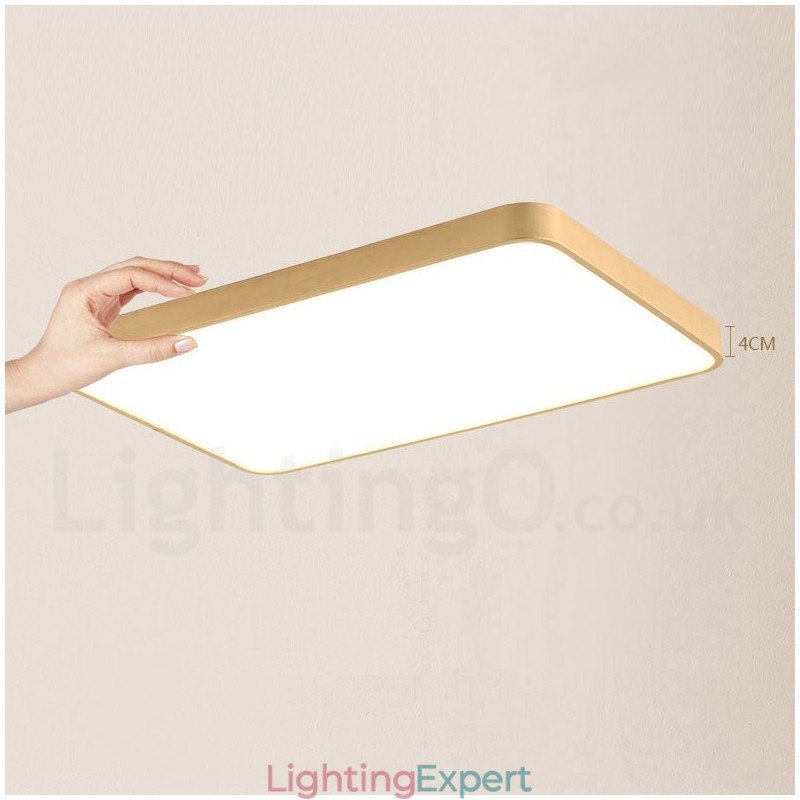 Ultra Thin Rectangle Dimmable Modern Contemporary Nordic Style Flush Mount Brass Ceiling Lights with Acrylic Shade Also Can Be Used As Wall Light