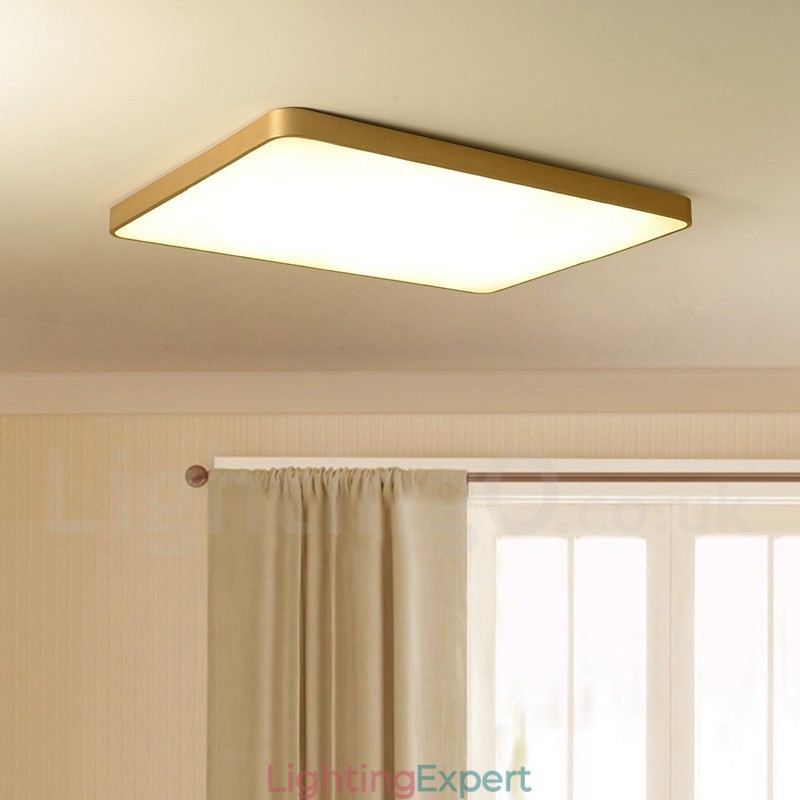 Ultra Thin Rectangle Dimmable Modern Contemporary Nordic Style Flush Mount Brass Ceiling Lights with Acrylic Shade Also Can Be Used As Wall Light