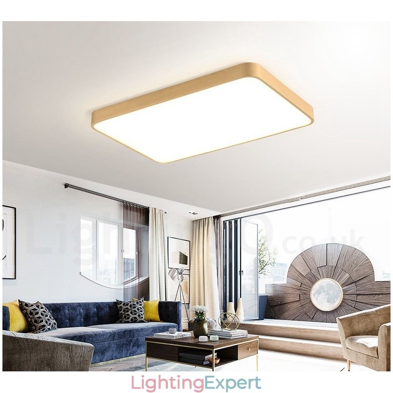 Ultra Thin Rectangle Dimmable Modern Contemporary Nordic Style Flush Mount Brass Ceiling Lights with Acrylic Shade Also Can Be Used As Wall Light