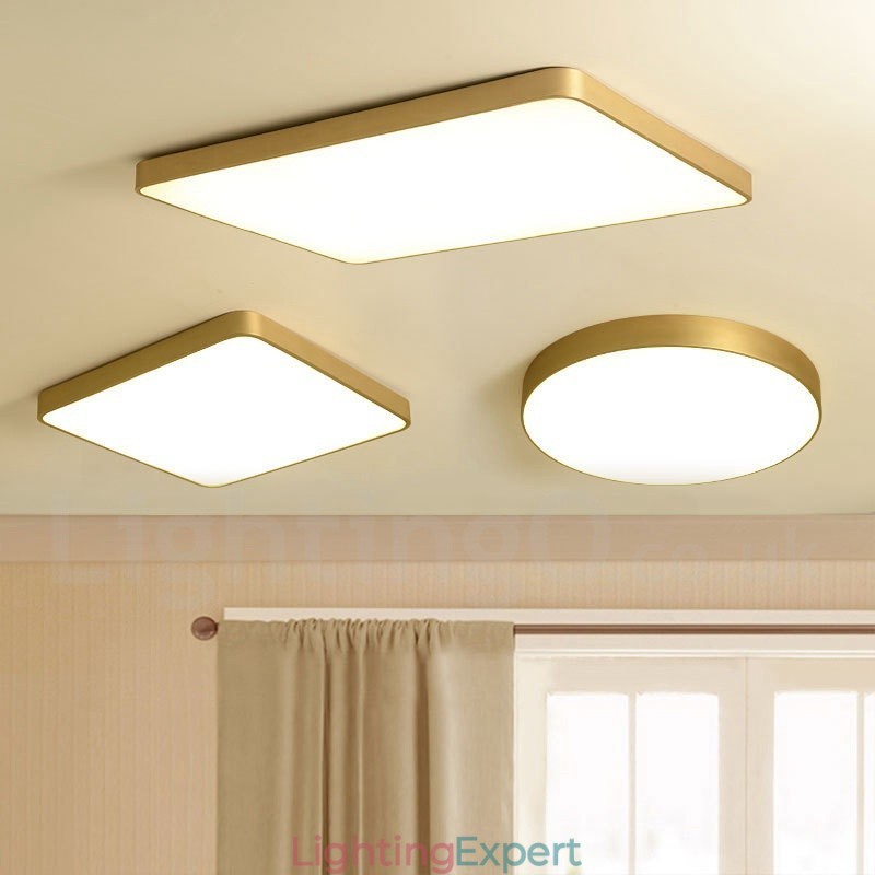 Ultra Thin Rectangle Dimmable Modern Contemporary Nordic Style Flush Mount Brass Ceiling Lights with Acrylic Shade Also Can Be Used As Wall Light