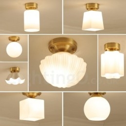 Pure Brass Rustic Lodge Nordic Style Flush Mount Ceiling Lights with Glass Shade