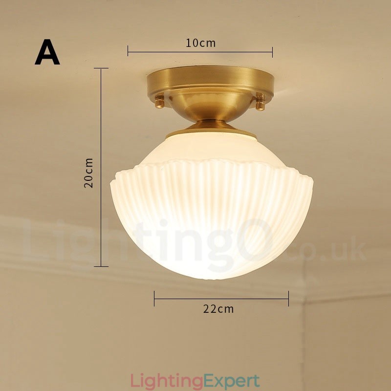 Pure Brass Rustic Lodge Nordic Style Flush Mount Ceiling Lights with Glass Shade