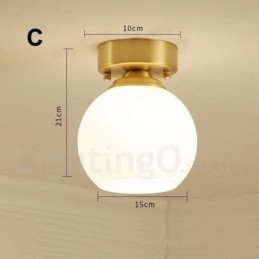 Pure Brass Rustic Lodge Nordic Style Flush Mount Ceiling Lights with Glass Shade