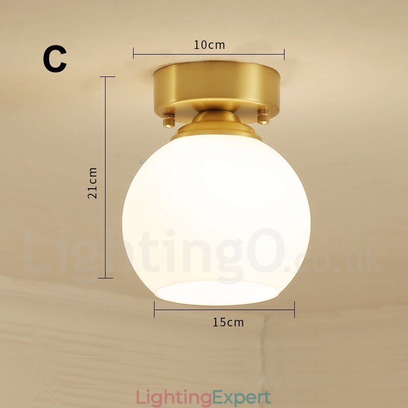 Pure Brass Rustic Lodge Nordic Style Flush Mount Ceiling Lights with Glass Shade