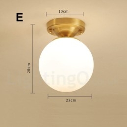 Pure Brass Rustic Lodge Nordic Style Flush Mount Ceiling Lights with Glass Shade