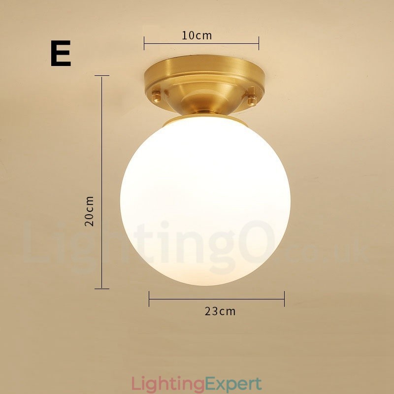 Pure Brass Rustic Lodge Nordic Style Flush Mount Ceiling Lights with Glass Shade