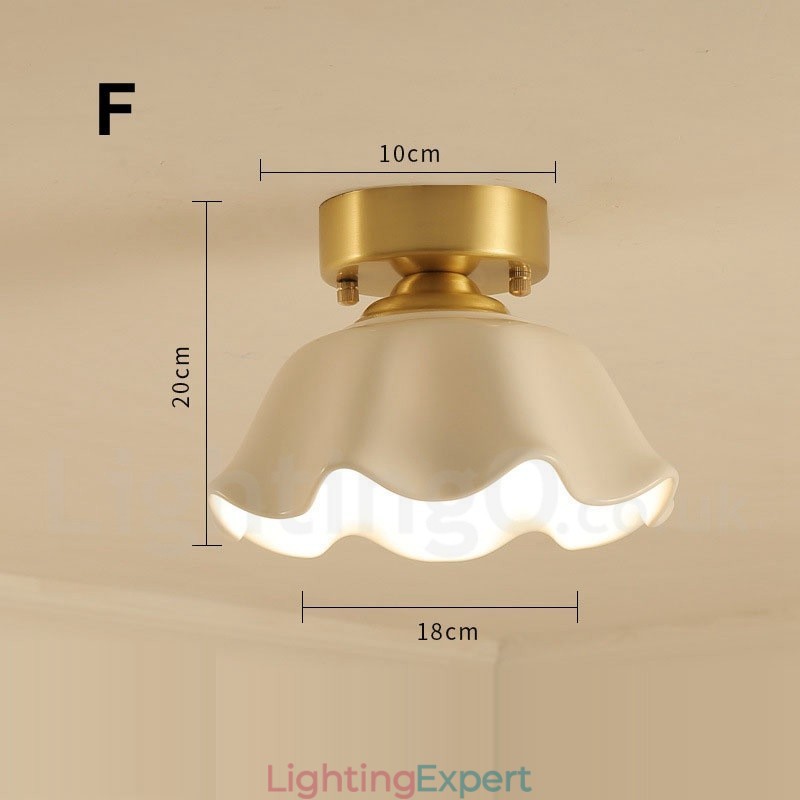 Pure Brass Rustic Lodge Nordic Style Flush Mount Ceiling Lights with Glass Shade