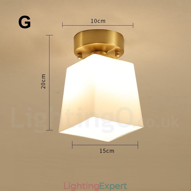 Pure Brass Rustic Lodge Nordic Style Flush Mount Ceiling Lights with Glass Shade