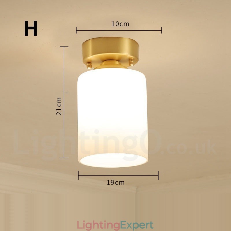 Pure Brass Rustic Lodge Nordic Style Flush Mount Ceiling Lights with Glass Shade