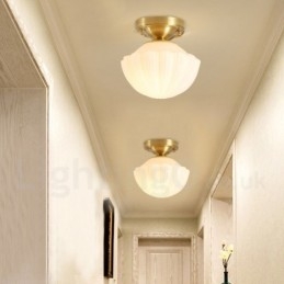 Pure Brass Rustic Lodge Nordic Style Flush Mount Ceiling Lights with Glass Shade