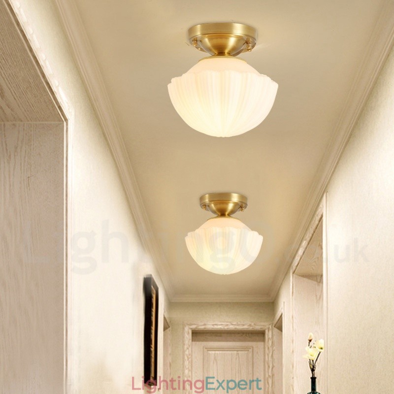 Pure Brass Rustic Lodge Nordic Style Flush Mount Ceiling Lights with Glass Shade