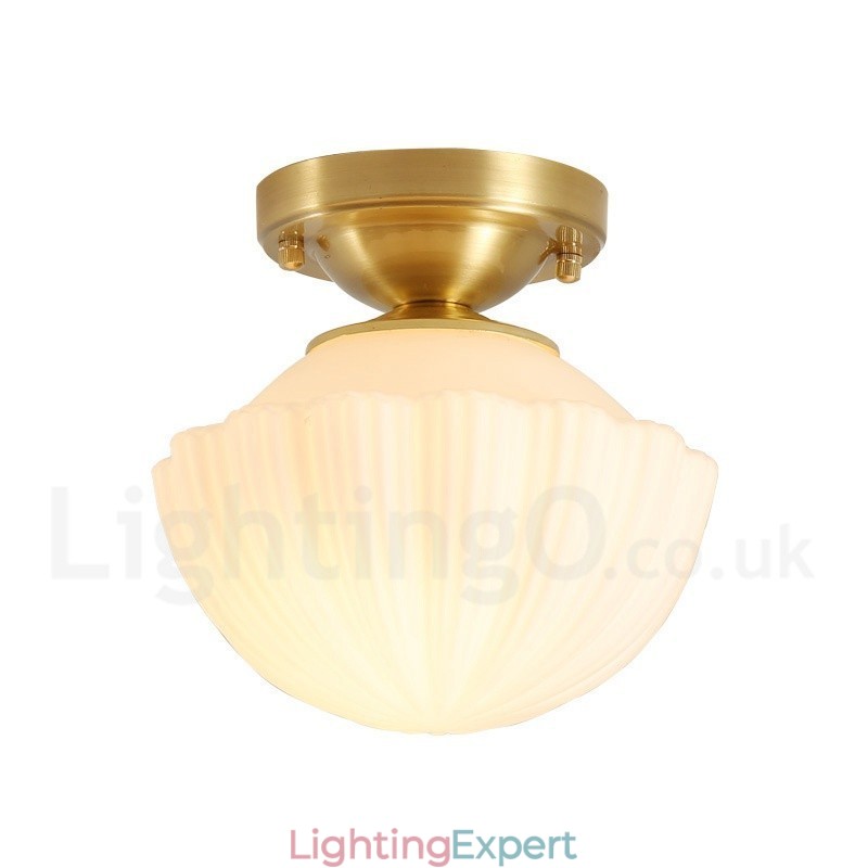 Pure Brass Rustic Lodge Nordic Style Flush Mount Ceiling Lights with Glass Shade