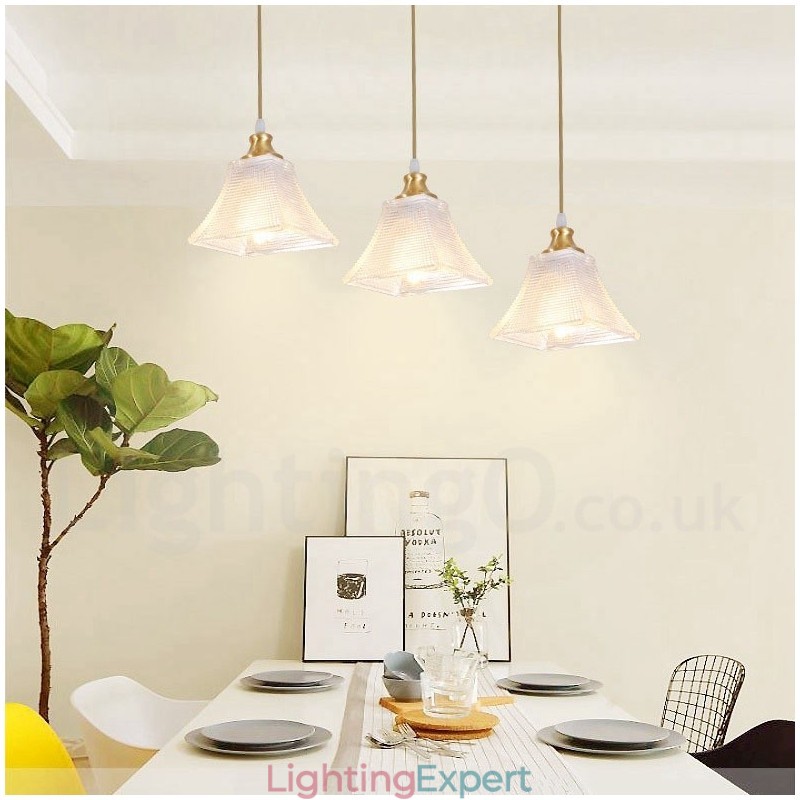 Pure Brass Rustic Lodge Nordic Style Pendant Light with Glass Shade