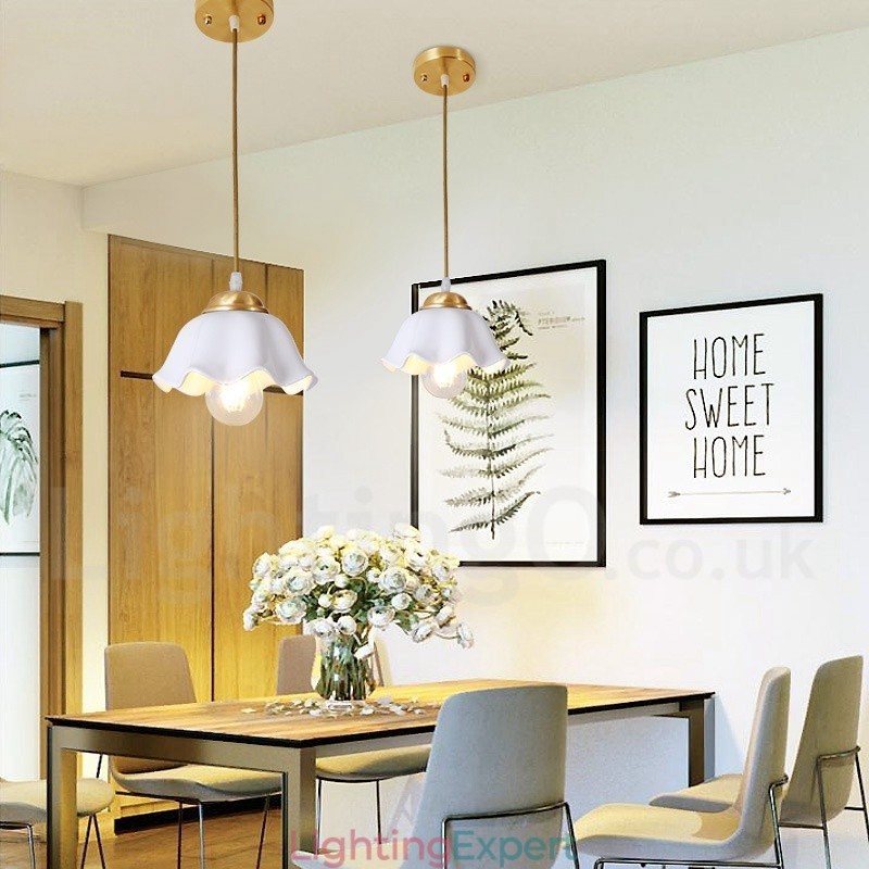 Pure Brass Rustic Lodge Nordic Style Pendant Light with Ceramics Shade
