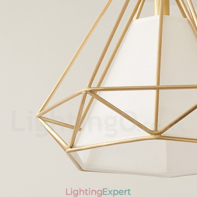 Pure Brass Rustic Lodge Nordic Style Pendant Light with Fabric Shade