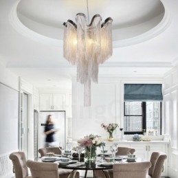 Aluminum Tassels Chandelier Designer Pendant Light Silver Colour