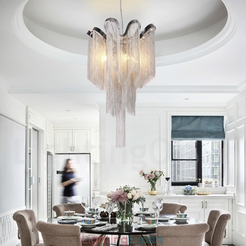 Aluminum Tassels Chandelier Designer Pendant Light Silver Colour